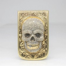 Pince à billets noire et blanche pleine pavée diamant or jaune 18 carats sur ...