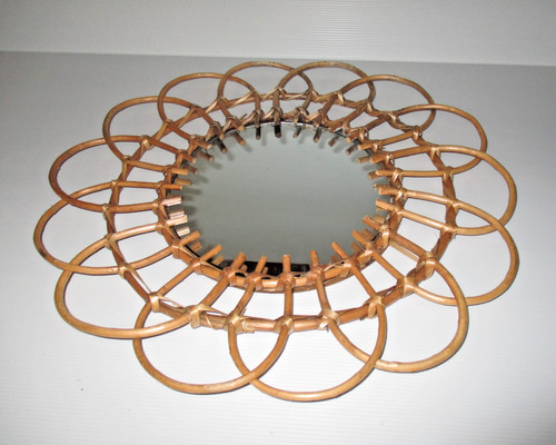 Ancien miroir soleil - ancien, rotin