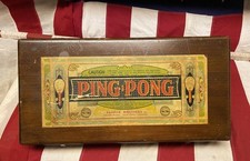 Vintage 1930s Parker Brothers Antique Ping Pong Set Orig. Wood Box Table Tennis
