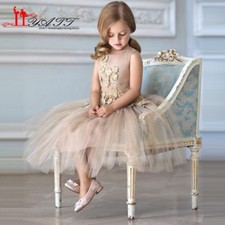 New Gold Lace O-neck Flower Girl Beauty Pageant Show Dress Wedding Communion