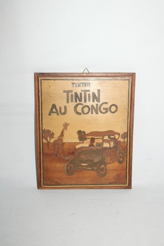Tableau bois tintin congo - bois,