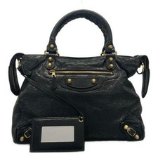 BALENCIAGA The Giant Velo Handbag 282010 Black Leather Women's Auth