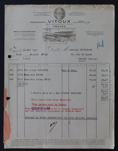 Facture troyes 1937 - facture,