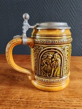 Vintage German Sandstone Beer Mug with Pewter Lid - Rustic Style