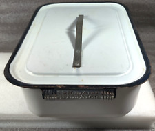 Vintage Frigidaire Hydrator Box With Lid White Black Enamel Tray Bin Crisper Pan