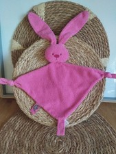 Doudou plat lapin rose fluo