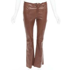 JITROIS brown genuine lambskin leather mid waist flare pants FR36 S