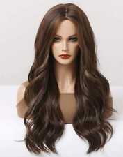 Perruque Synthétique Brun Foncé Cheveux Long Bouclé Ondulé Neuf +4 BONNET OFFERT