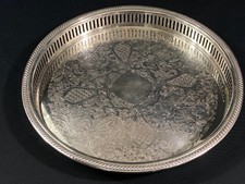 Regency Style Openwork Edge Silver Metal Round Tray