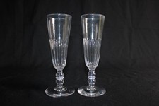 2 Antique Faceted Cut Crystal Champagne Flutes, Napoleon III, 17.7cm