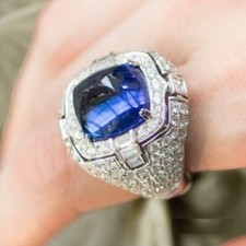Bague de mariage coupe pain de sucre saphir bleu laboratoire pour hommes haut...