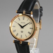 GUCCI Men's Watch 2040M Gold 30mm Vintage New Battery New Leather Band