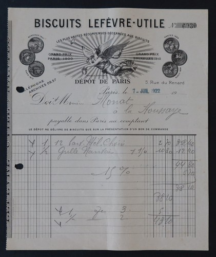 Facture paris 1922 biscuit - ,