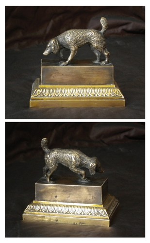 Encrier bronze chien epoque - en,