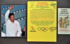 OLYMPIC GAMES 1984 ALEX BAUMANN CANADA SWIMMING GOLD MEDAL SIGNED PROMO LEAFLET