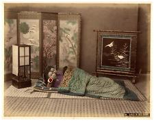 Japan, Two Japanese Girls in the Bedroom Vintage Albumment Print, Ti