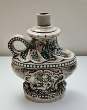 Antique wine bottle, ceramic liqueur, stoneware embossed patterns vintage 