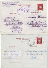 E53. LOT 2 CP TYPE PETAIN AMBULANT EVIAN BELLEGARDE - BRIVE PERIGUEUX - 1942/43