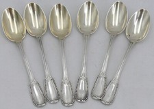 Puiforcat, 6 cuillères à café, moka, modèle Perles, argent massif Minerve.