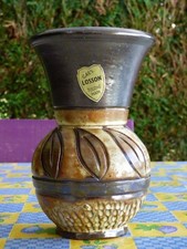 VASE CERAMIQUE GRES LOSSON DECOR DE FEUILLES BOUFFIOULX BELGIQUE SIGNE EN CREUX