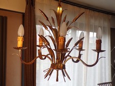 LUSTRE 5 FEUX épi de blé-FER Doré-ITALIE-DESIGN 70 80