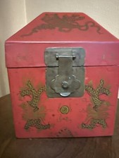 Objets D’Art | Red Painted Trapezoid Metal Box Asian Artwork