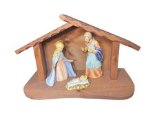 Vtg W. Goebel Nativity 3pcs Painted Porcelain Figurines Stable W. Germany