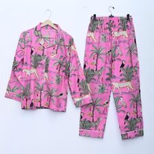 Ensemble De Pyjama Pour Femmes En Coton Indien Avec Tigre Rose Vêtements De Nuit