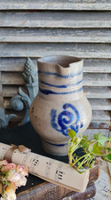 ANCIEN POT GRES BEIGE ET BLEU