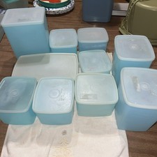 Lot Of 10 Tupperware Light Blue Pastel Containers With Lids. Very Nice Set