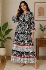 Boho Maxi Dress Lantern Sleeve