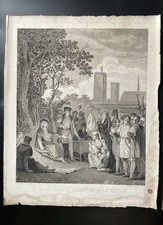 Gravure / Estampe début XIXème Saint Louis sous un chêne rend la justice DAVID