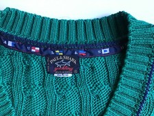 Paul & Shark  green cabled V neck cotton pullover  Sz XL made in Italy ??