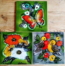 Lot de 3 Anciens Carrelages Faience de Vallauris Vintage 