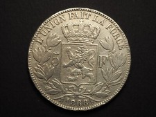 Numismatique BELGIQUE : Pièce de 5 Francs LEOPOLD II Argent 900°/°° - 1868 - TBE