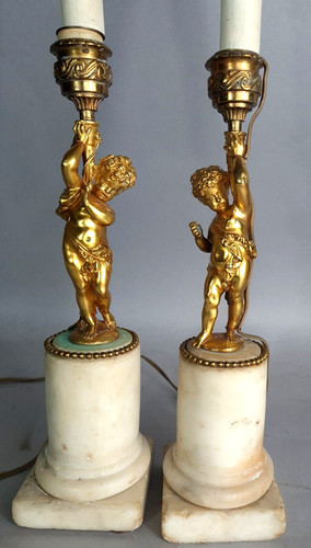Paire lampes chérubins bronze