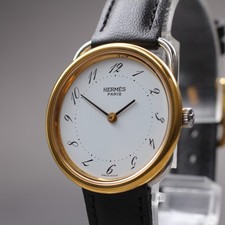[Near MINT] Vintage HERMES Arceau 30mm Gold Silver Date Quartz Unisex Watch 