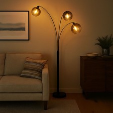 Lampe Sur Pied Design 3-Flammes En Verre Boule Fumée