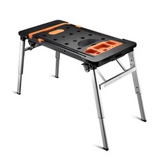 Wiltec Établi Atelier 109x55cm Noir Orange 7en1 Siège mécanicien Chariot Tréteau