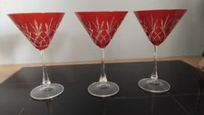 3 cocktail glasses cut crystal colored glass 