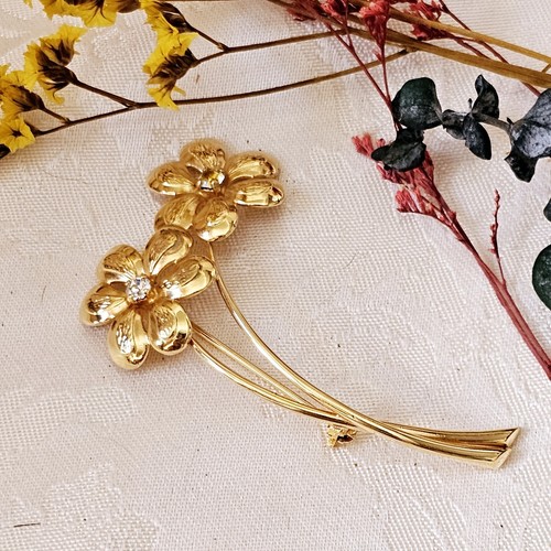 Broche vintage florale - vintage, plaqué