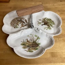 Plat Porcelaine 3 Compartiments Faisan Canard Poule D’eau Chasse Chasseur