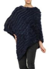 Poncho,cape en fourrure lapin, couleur Marine