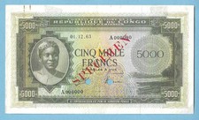 CONGO   ex CONGO BELGE , billet de 5000 Francs , 1963 , SPECIMEN -  Superbe