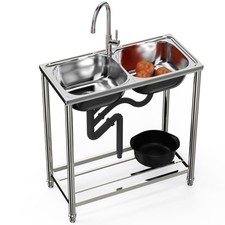 Évier indépendant 78 x 43 x 82 cm, deux bacs, évier de cuisine, évier de jardin