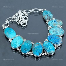 Valentines Sale 925 Silver Chrysocolla Stone Anniversary Chain Necklace Jewelry