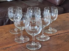 Belle série 6 VERRES BALLONS  en verre gravé fleurs fushias