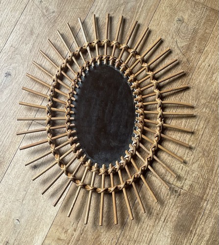 Ancien miroir ovale - miroir, rotin