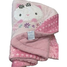 Regina Baby Pink Cat Blanket PlushEdredon Embroidered Flowers Butterfly 38x48