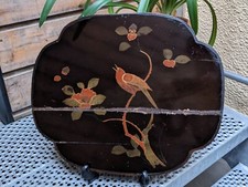 Japon / très ancien panneau peint / plateau japonais en bois laqué (XIXème)